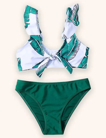 Leaf Printed Split Swimsuit Set